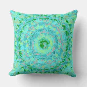 Beachy Blue and Green Abstract Throw Pillow