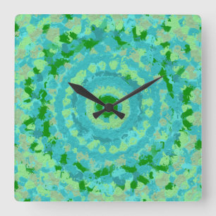 Beachy Blue and Green Clay Art Square Wall Clock