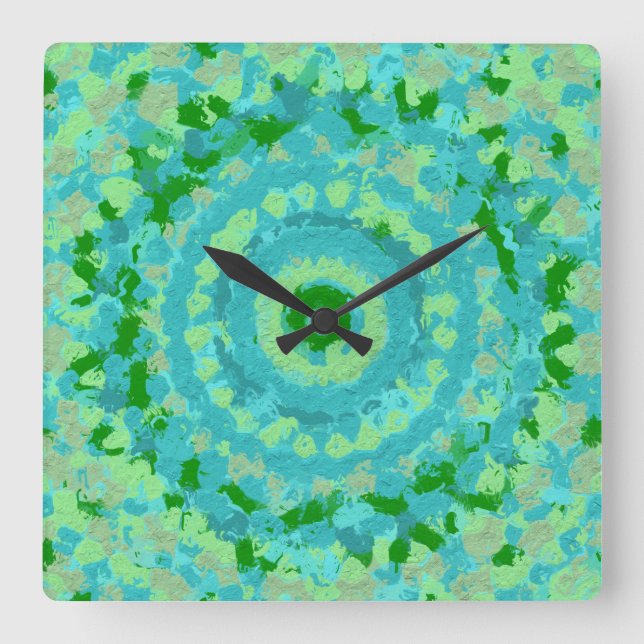 Beachy Blue and Green Clay Art Square Wall Clock (Front)