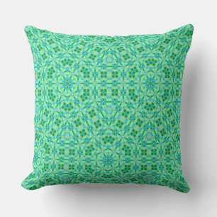 Beachy Blue and Green Mosaics Throw Pillow