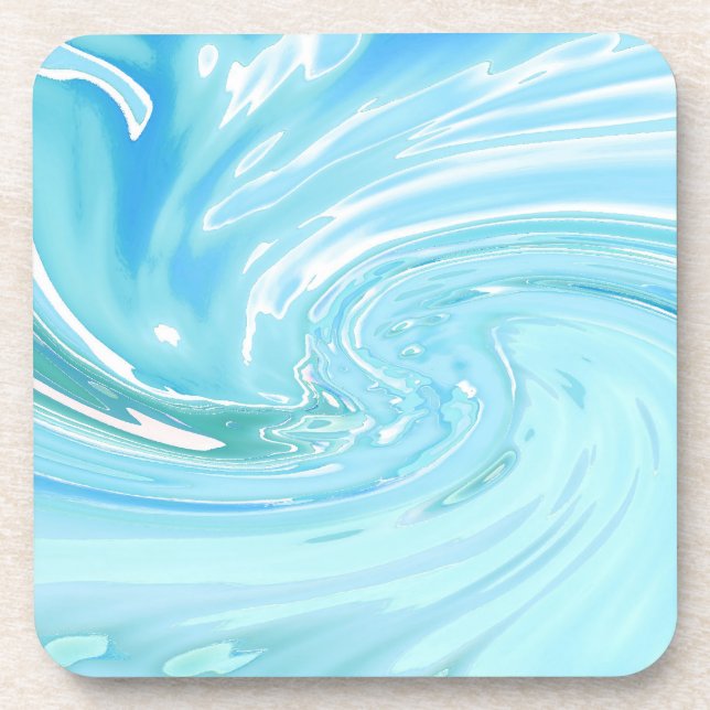 Beachy Blue Ocean Abstract Acrylic Pour  Coaster (Front)