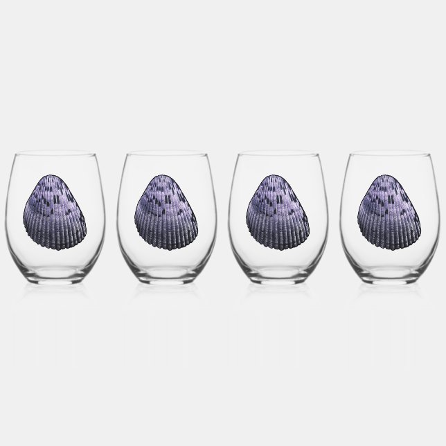Beachy Blue Seashell Stemless Wine Glass (Front)
