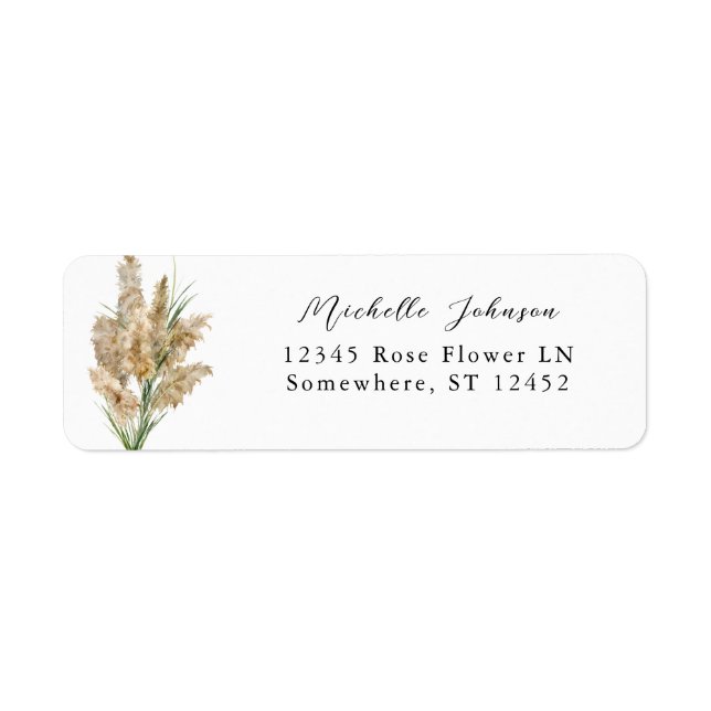 Beachy Boho Pampas Grass Adresse de retour Label (Devant)