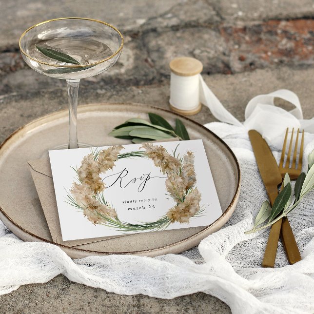 Beachy Boho Pampas Grass w Meal RSVP 2 Card (Creator Uploaded)