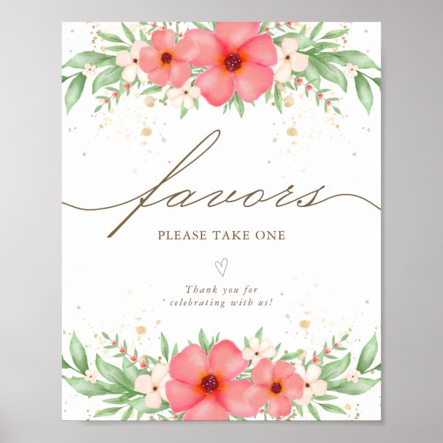 Beachy Boho Pink Ivory Greenery Floral Favors Sign (Front)