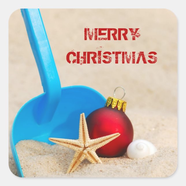 Beachy Christmas Square Sticker (Front)
