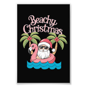 Beachy Christmas Tropical Vacation Santa Beach  Photo Print