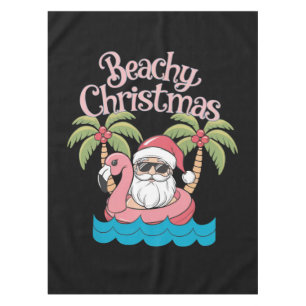 Beachy Christmas Tropical Vacation Santa Beach  Tablecloth