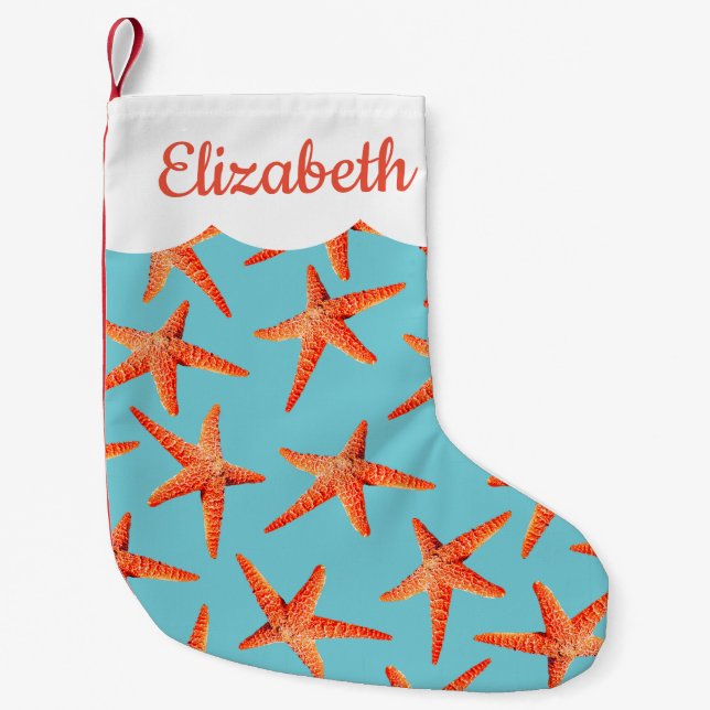 Beachy Coastal Christmas Starfish Small Christmas Stocking (Front)