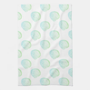 Beachy Coastal Seafoam Green Seashells Kitchen Towel