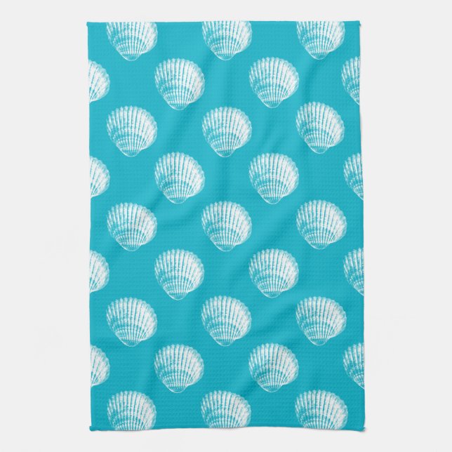 Beachy Coastal White Seashells Kitchen Towel (Vertical)