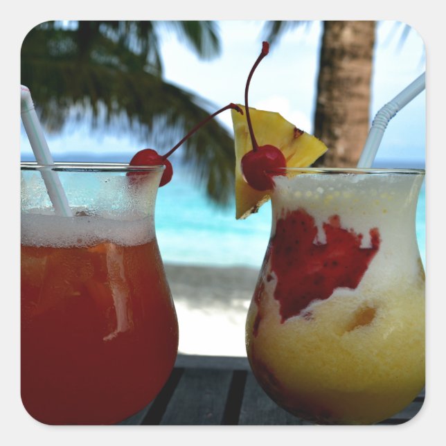 Beachy Cocktails Square Sticker (Front)