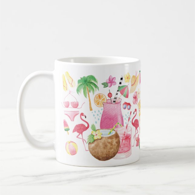 Beachy Cute Summer Fun Watercolor Icons Coffee Mug (Left)