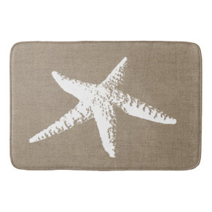 Beachy Faux Burlap White Starfish Bath Mat