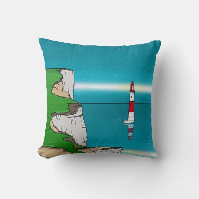 Beachy Head lighthouse and Cliff Top Throw Pillow (Front)