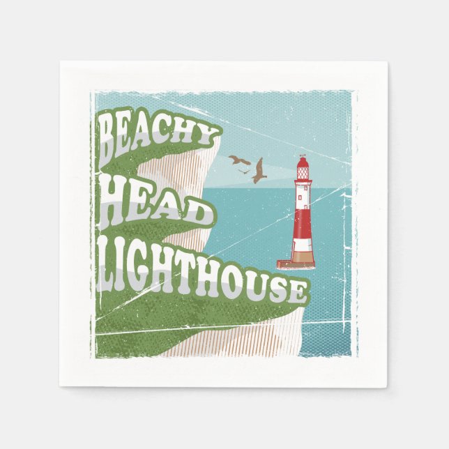 Beachy head lighthouse retro poster napkin (Front)