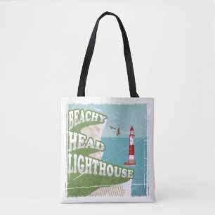 Beachy head lighthouse retro poster tote bag
