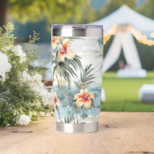 Beachy Hibiscus Floral  Insulated Tumbler (Wedding (Rotated))