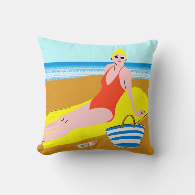 Beachy Keen - Yellow Throw Pillow (Front)