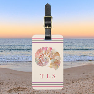 Beachy Monogram Nautilus Tote with Stylish Stripes Luggage Tag