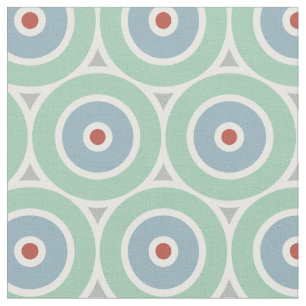Beachy Nautical Circles in Red, Aqua, Grey Fabric