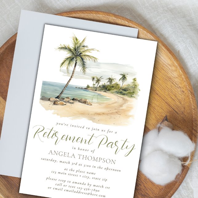 Beachy Palm Watercolor Simple Retirement Party Invitation (Creator Uploaded)