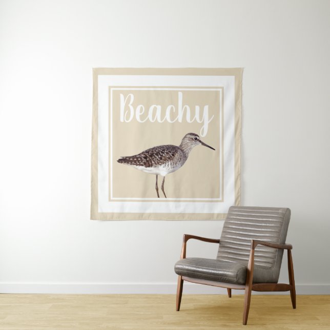 Beachy Sandpiper Bird & Sandy Beige Tapestry (In Situ)