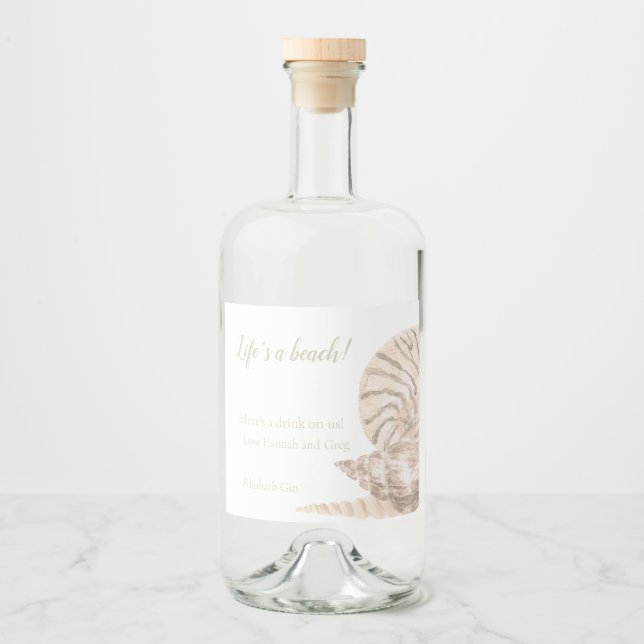 Beachy Sea Shell Design Bottle Liquor Bottle Label (Front)