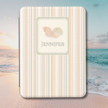 Beachy Striped Kindle Case – Custom Name Seashell 