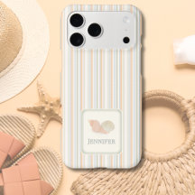 Beachy Striped Phone Case – Custom Name Seashell 