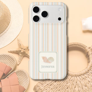 Beachy Striped Phone Case – Custom Name Seashell