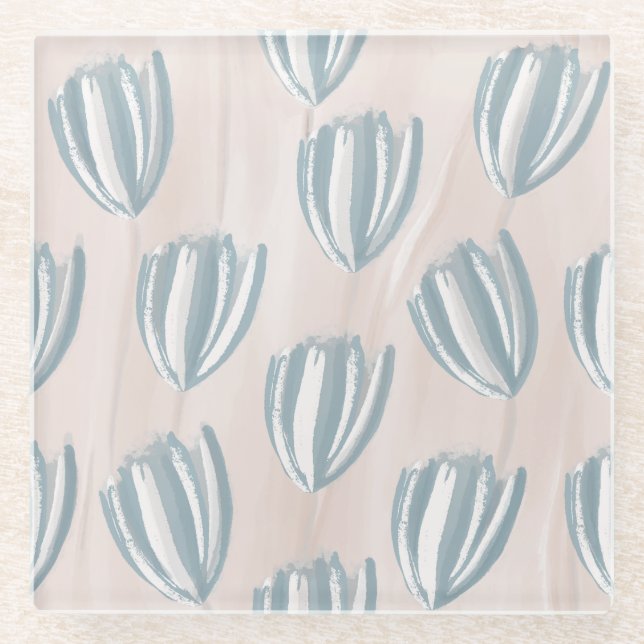 Beachy Tulips Floral Glass Coaster (Front)