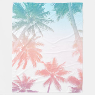 Beachy Vintage Sunset Palm Trees Fleece Blanket
