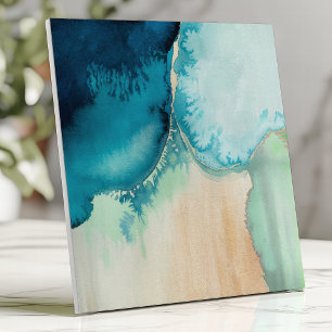 Beachy Watercolor Ocean Blue and Sand Tile