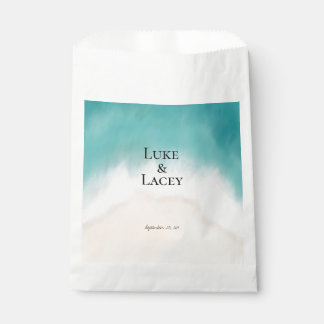 beachy watercolor wedding label favour bag
