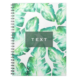 Beachy White Green Tropical Leaves Chic Notebook