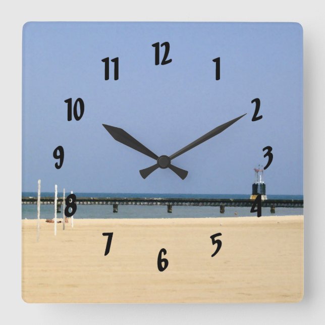 Beacon Light of Lake Michigan Shores Square Wall Clock (Front)
