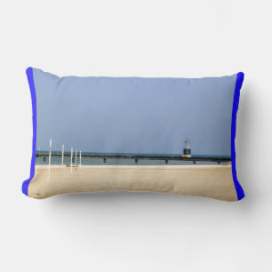 Beacon Light on Lake Michigan Shores Lumbar Pillow