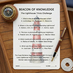 Beacon of Knowledge Lighthouse Trivia Sheet Invitation
