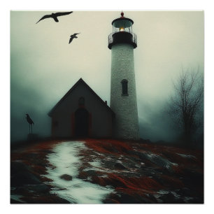 "Beacon of Solitude in Mist" Poster