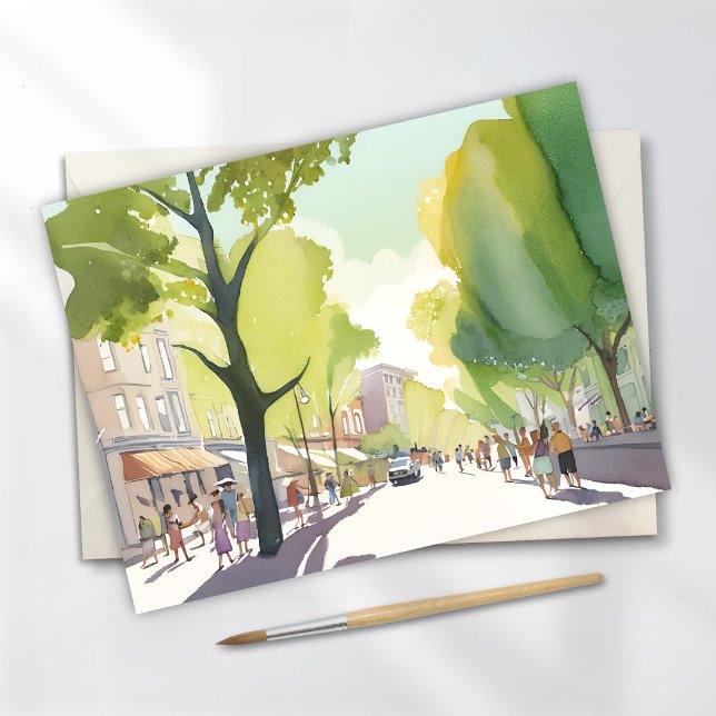 Beacon Street Été | Carte d'aquarelle Boston, MA (Créateur téléchargé)