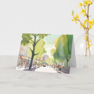 Beacon Street Summer   Boston, MA Watercolor Card