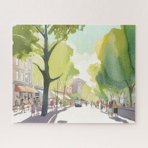 Beacon Street Summer   Boston, MA Watercolor Jigsaw Puzzle