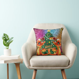 Bead Dragon Christmas  Throw Pillow
