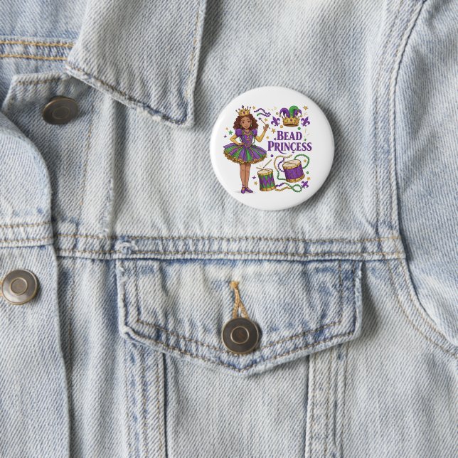 Bead Princess - Mardi Gras 2 Inch Round Button (In Situ)