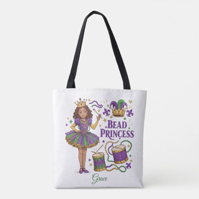 Bead Princess Personalized Text - Mardi Gras Tote Bag (Back)