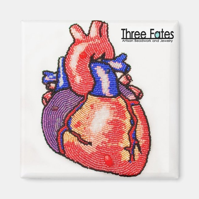 Beaded Anatomical Human Heart Square Magnet (Front)