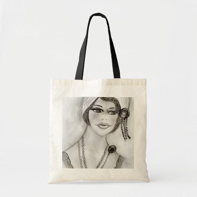 Beaded Flapper Girl Tote Bag (Front)
