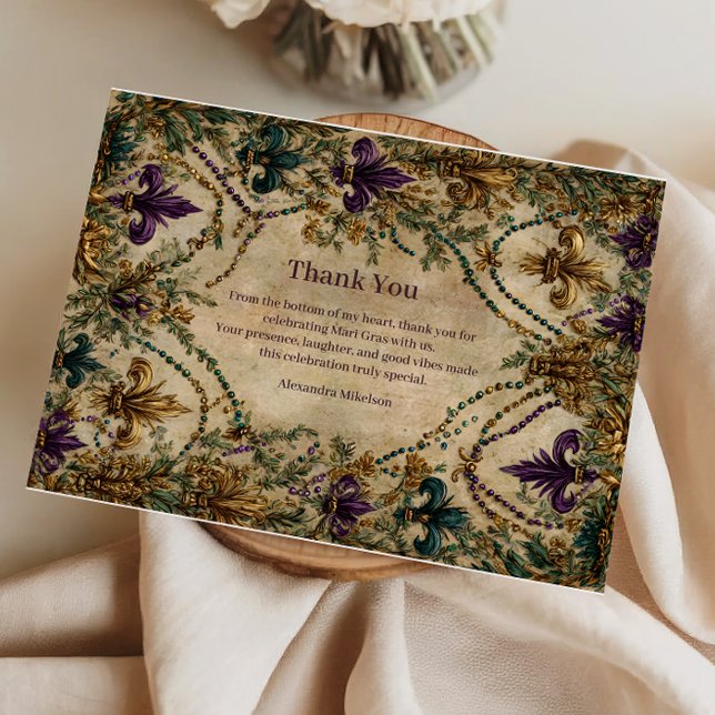Beaded Fleur-de-Lis Mardi Gras Masquerade Thank You Card (Creator Uploaded)