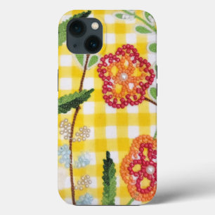 Beaded Flower Pattern On Gingham iPhone 13 Case